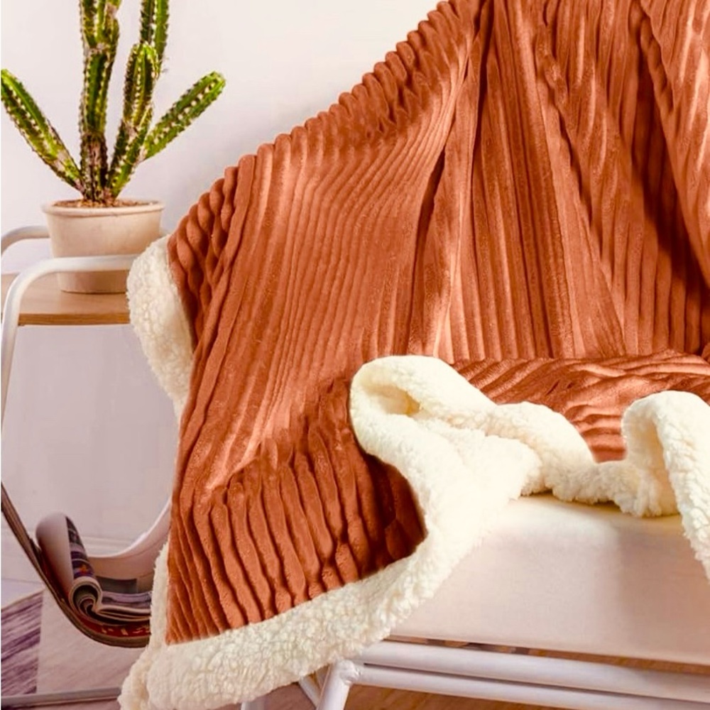 New Caramel Boho Sherpa Fleece 60x80” Throw Blanket
